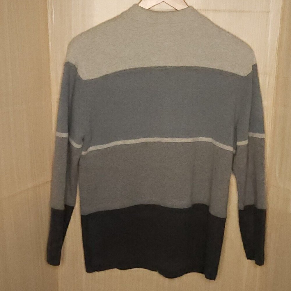 Natural Instincts Womens Lambswool Blend Grey Striped Cardigan Sweater Medium View 2